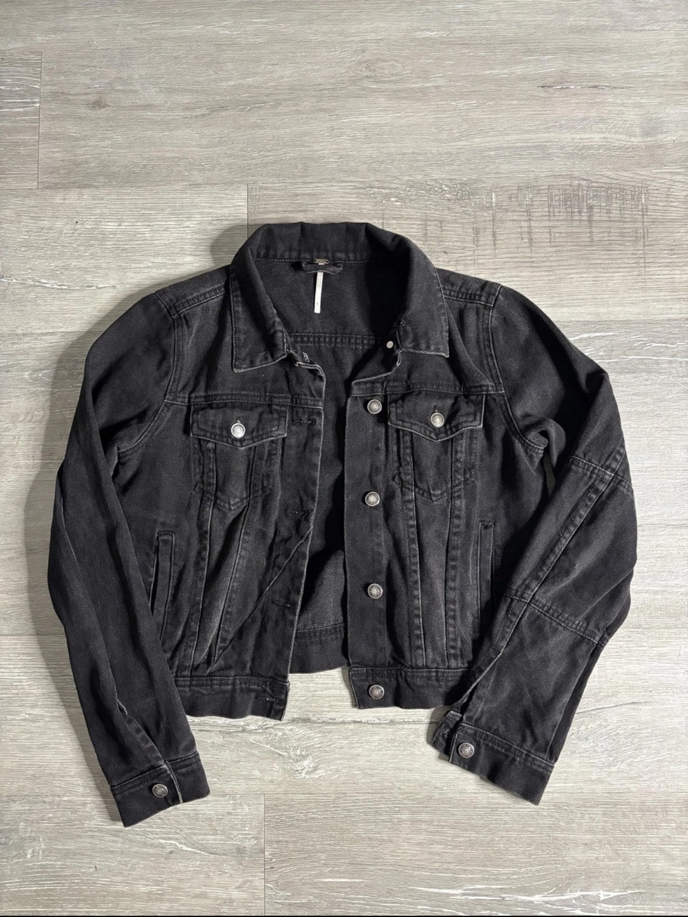 Free People Black Denim Jacket - Washed Black Trucker